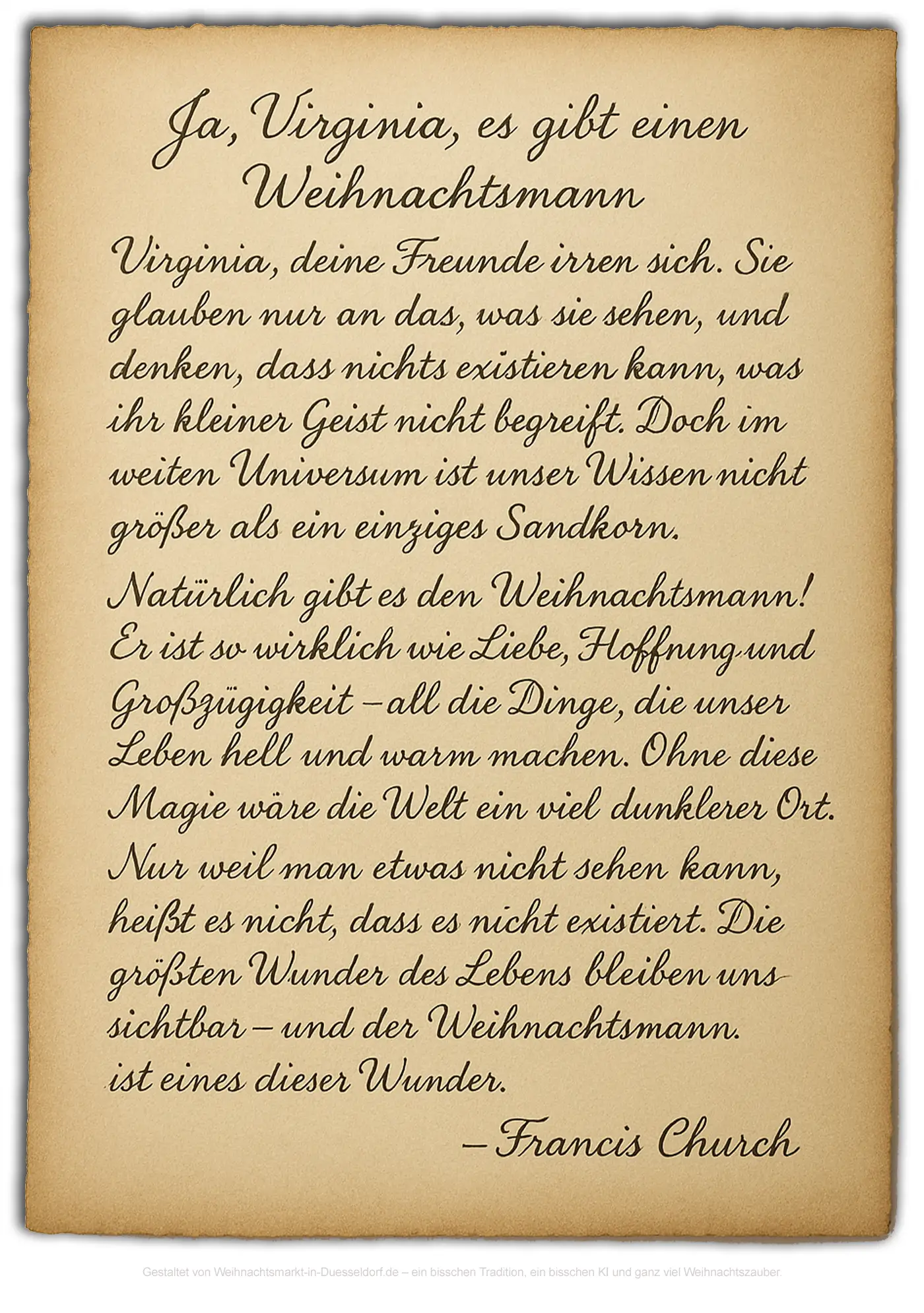 Ja, Virginia, es gibt einen Weihnachtsmann – Antwortbrieg Francis Church Antwort als historisches Weihnachtsdokument