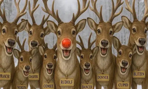 Namen der neun Rentiere des Weihnachtsmanns