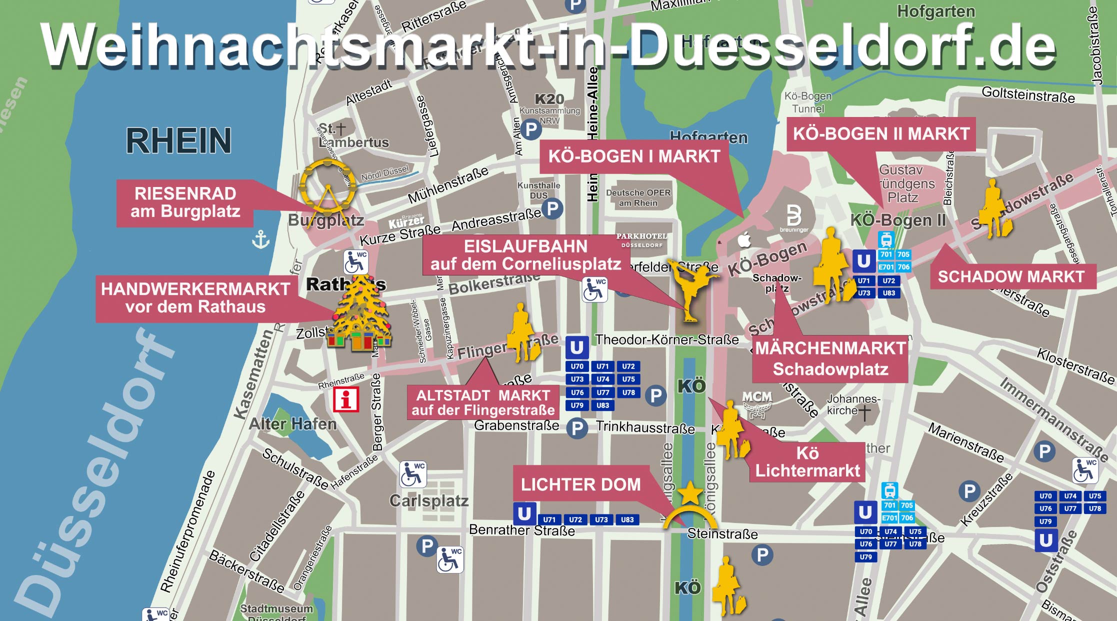 Stadtplan alle Düsseldorfer Weihnachtsmärkte 2022