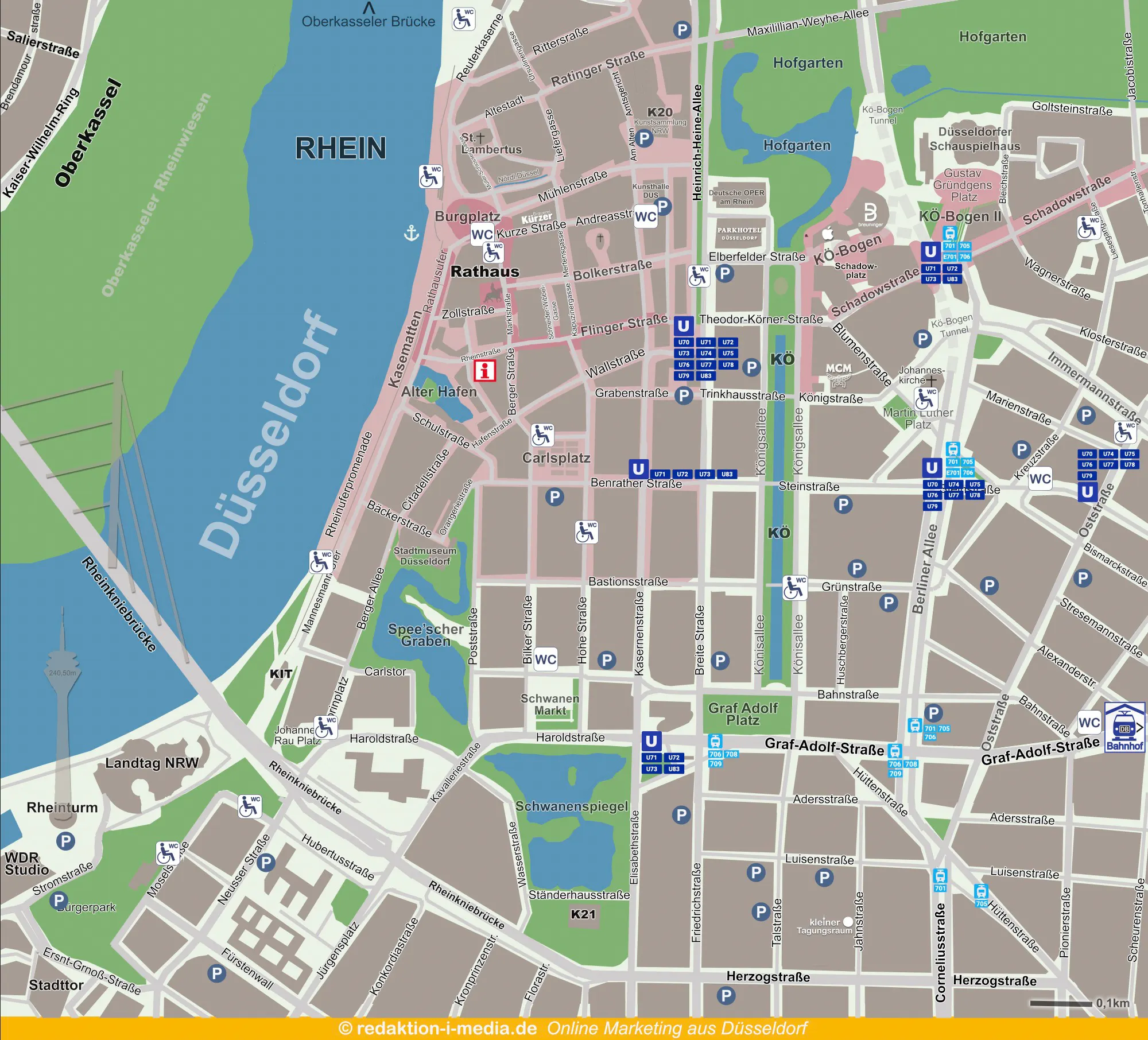 Übersichtskarte barrierefreier öffentlicher Toiletten in Düsseldorf