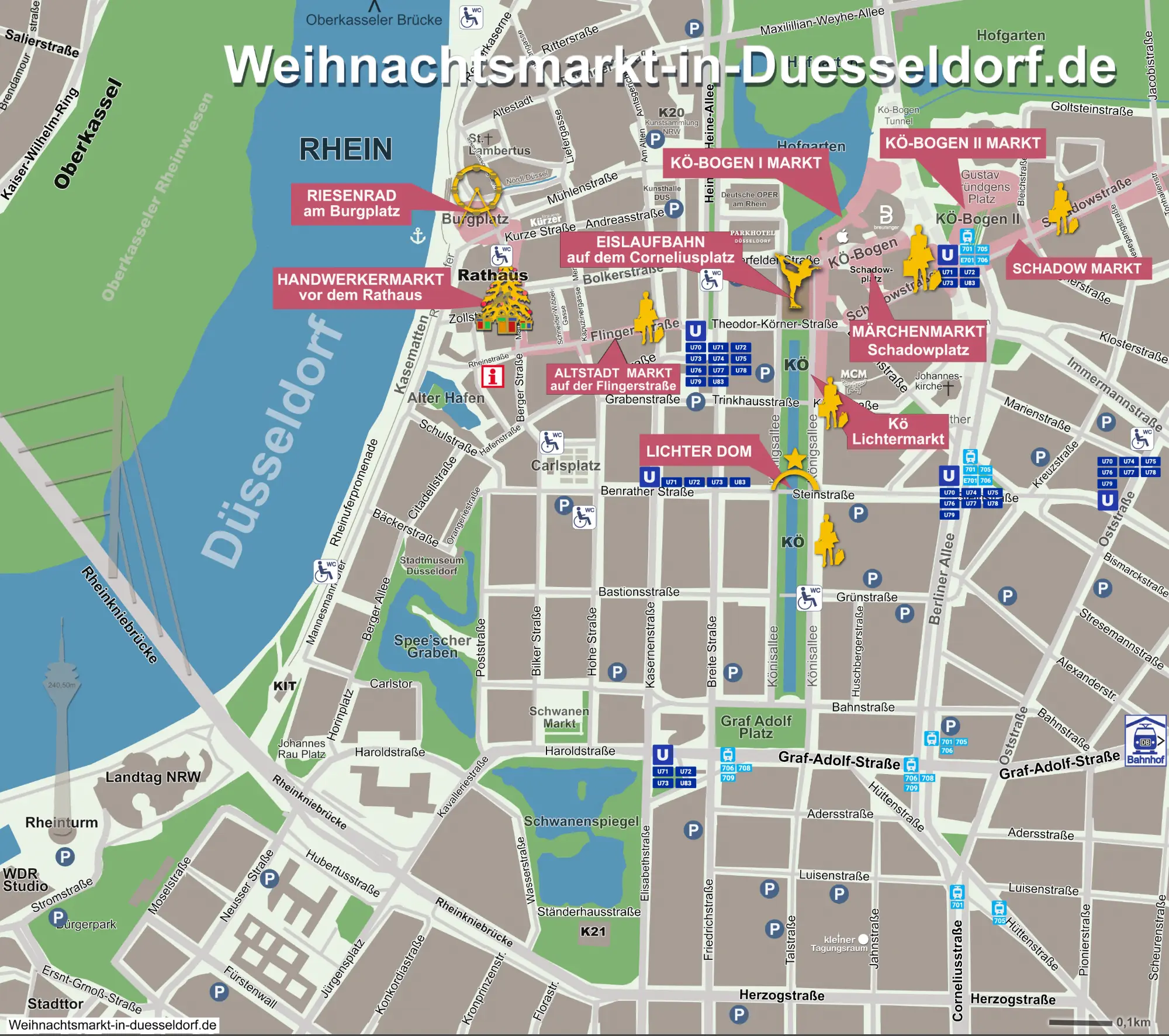 Anreise, Parken und Parkhäuser rund um den Weihnachtsmarkt in Düsseldorf 2023